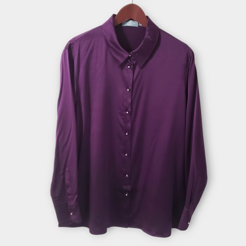 Ravella Milano Luxury Silk Collection Purple Button Down Shirt XL 100% Pure Silk
